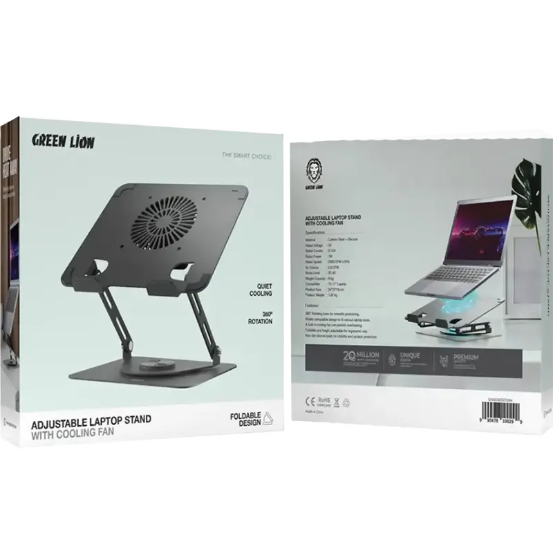 Green Lion Adjustable Laptop Stand with cooling fan 2 Mascom International.webp